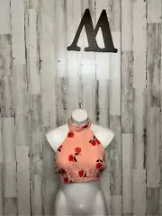 ZARA Pink Floral Linen Blend Backless Halter Crop Top Size Medium