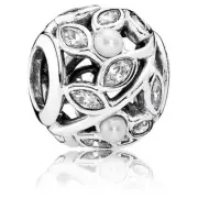 New Authentic Pandora Silver Luminous Leaves with Pearl Charm 791754P