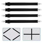 TIESOME Adjustable Bed Sheet Clips, 4 Pcs Elastic Nylon Bed Sheet Black