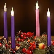 Honoson 4 Pieces LED Flameless Candle Set - Purple and Pink Advent Taper Candles for Christmas Rituals, Casting Chimes, Spells