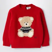 [Il Gufo] Red wool pullover with bear embroidery 4 Y Red