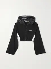 [Moncler Genius] Moncler Genius - + Adidas Originals Cropped Shell-trimmed Paneled Cotton-jersey Hoodie - Black - medium medium Black