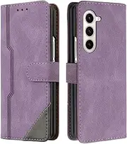 XBS-Better Case for Samsung Galaxy Z Fold5 5G, Business Splicing Leather Magnetic Credit Card Holder Kickstand Wallet Cover Case for Samsung Galaxy Z Fold5 5G-Purple