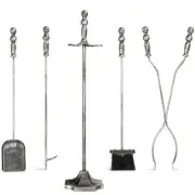 Iron Fireplace Tool Set Broom Shovel Poker Tongs Stand Chimney Fire Wood Logs Tv