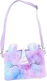 [VALICLUD] 1pc Plush Unicorn Shoulder Bag for Rainbow Color Crossbody Sling Bag with Zip Fastener Cute Cartoon Design for Coins Snacks and Everyday Use