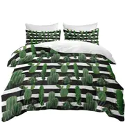 Cactus over Black and White Stripes Quilt Cover