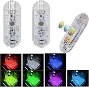 ZWYYTHC 2 Pcs 7 Colors Magnetic Car Interior Ambient Lights Wireless USB Rechargeable & Portable Car Led Lights Interior with 6 Bright Led Lamp Beads, with Sound Control & Breathing Mode