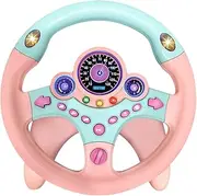 JWQFBC Steering Wheel, Driving Simulation Game with Lights, Music, Recommended for Ages 3 4 5 6, Pink