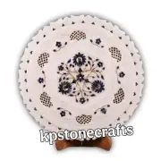 Handmade 12.5" Marble Inlay Plate with Wooden Stand – A True Masterpiece of Art