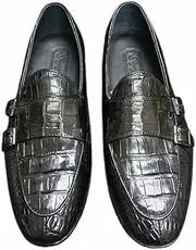 [Generic] Genuine Crocodile Leather Loafers Casual Loafers for Men Black Genuine Crocodile Leather Dress Loafers for Men, Black/White, 8.5 AU
