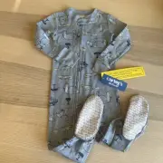 Carter’s NWT 24 Months Blue Feeted Pajamas Rhino Alligator Safari Blue