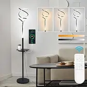 LED Floor Lamp with Remote Control, Modern Floor Lamp with Spiral LED Strip Design, Floor Light with 1 USB Charging Port, Modern Standing Lamps LED for Living Room, Office, Bedroom, Reading.