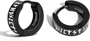 [TGNEL] Black Viking Small Titanium Men Hoop Earrings, Lightweight Runes Titanium Hoop Earrings for Sensitive Ears, Titanium, No Gemstone