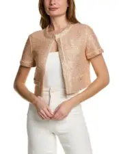 $1,595 St. John Womens Jacket Size 4 Peach Micro Sequin Short Sleeve Blazer Coat