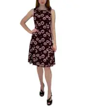 Adrianna Papell Womens Godet Lace Fit & Flare Dress, Pink/ Burgundy, 2