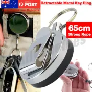 Metal Steel Recoil Key Ring Retractable Pull Chain Holder Reel Belt Clip AU