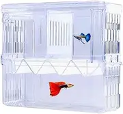 Fish Breeding Box, Acrylic Floating Fish Hatchery Isolation Box, Double Layer Fry Hatching Incubator Breeding Rearing Trap, Aquarium Tank Fish Parenting Container Divider with Suction Cups_L