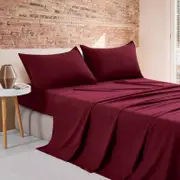 Cleverpolly Vintage Washed Microfibre Sheet Set - Burgundy - Double Size