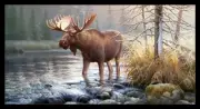Moose Fabric Animal Scene Morning Glory #9205 Cotton Elizabeths Studio 24" Panel