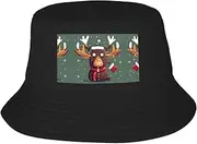 [HVTTIOR] Funny Christmas Moose Head Print Stylish Fisherman Hat Lightweight Breathable Bucket Hats Sun Protection Outdoor Cap Black, Black, One Size
