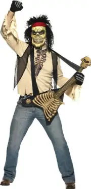 Zombie Rocker Skeleton Adult Dad Costume Bone Guitar and Mask Medium