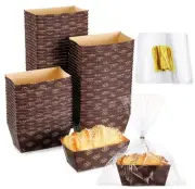 100 Pcs Mini Disposable Paper Loaf Pan with Clear Plastic Bread Bags, 3.1 x 1...