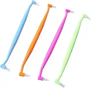 Orthodontic Toothbrush Double-Ended Interspace Brush Tiny Small Soft Trim Head and Flat Head End Tuft Toothbrush for Braces and Teeth Detail Cleaning, 4 Pieces (4 Colors B)