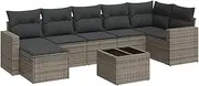 vidaXL Modular 8-Piece Garden Sofa Set with Cushions - Grey Poly Rattan, Weather Resistant, Outdoor Sectional Seating with Storage and Tempered Glass Coffee Table for Patio, Terrace, Backyard