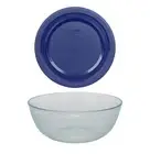 Pyrex (1) 7404 4.5qt Sculpted Glass Mixing Bowl and (1) 7404-PC 4.5qt Blue Lid