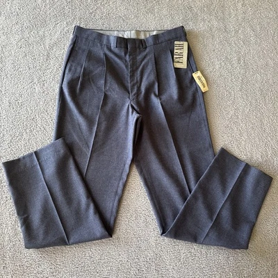 NWT Mens Farah Pleated Pants Navy Blue W36 L32 Dress Work