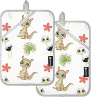 Pot Holder for Kitchen Heat Resistant Cartoon Brown Kangaroo and Ostrich Potholders with Pocket Hot Pads Oven Mitts 2 Pack