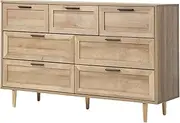 OIKITURE Chest of 7 Drawers Dresser, Wooden Dresser Organizer Tallboy with Alloy Handles, Modern Dresser Storage Cabinet with Anti-tip Kit, Dresser for Bedroom Living Room Hallway Entryway, White