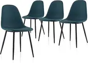 [Giantex] Dining Chairs Set of 4, Fabric Cushion Seat Back, 2PCS Kitchen Chairs with Black Metal Legs, Upholstered Dining Room Chairs Set, Shell Lounge Chairs (4, Blue, 44 cm Wide)