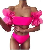 [Generic] Skirt Swimsuits for Women Plus Women Sexy Ruffles Mesh Solid Bikini Set Push-Up Pad Swimwear Swimsuit Beachwear Breast Support Swimsuits for Women