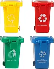 Trash Can Toy,Garbage Truck's Trash Cans,Tiny Recycle Bin for Desk,Original Colour Mini Curbside Garbage Recycling Bin,with Lid&Wheels for Kids(3/4 Colors)