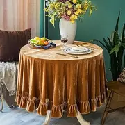 GLORY SEASON Velvet Tablecloth Luxurious Solid Round Table Cloth,Oblong Retro Farmhouse Ruffle Tablecloths Washable Table Cover for Party Wedding Baby Shower Kitchen Dinning Tabletop Decoration