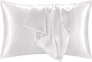2 Pack Satin Standard Pillowcase 48X74cm, Soft Breathable Smooth Cooling Pillow Covers with Envelope Closure White