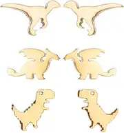 [COLORFUL BLING] 3 Pairs Tiny Dinosaur Stud Earrings for Women Minimalist Animal Cute Dragon Statement Earring Funny Cartilage Tragus Piercing Jewelry