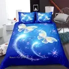 Linen Single/Queen/King/Double Bed Quilt Doona Duvet Cover Set Blue Butterfly