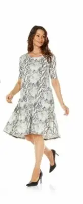 Nina Leonard Jewel Neck Dress in Snake Print – Size Medium (12-14)