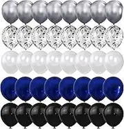 100pcs Chrome Metallic Balloons and Confetti Balloons 12 Inch Latex Party Balloons Gold Black White Balloon for Wedding Engagement Birthday Decorations (Blue,Gold,Silver,White)