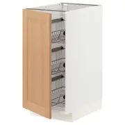 METOD base cabinet with wire baskets, white/Vedhamn oak, 40x60x80 cm