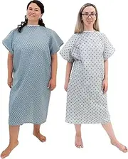 Careoutfit 2 Pack - Blue and White Hospital Gown with Back Tie/Hospital Patient Gown with Ties - One Size Fits All