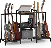Apepro Guitar Stand Guitar Rack with 4 Guitar Holders for Acoustic, Electric Guitar,Bass,3-tiers Storage Shelf for Guitar Amp Picks Accessories,Guitar Stuff Organizer for Music Studio Home, Black
