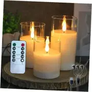 Rechargeable Flameless Candle, Flashing LED Pillar Real Wax Candle with Remote