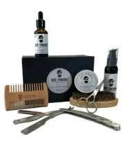 Beard Grooming Kit - Oil, Balm, Wash, Brush, Comb, Razor, Christmas Gift for him