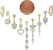[Beautidots] 9PCS Belly Button Ring Dangle Stainless Steel Belly Rings 14G 1.6MM Belly Piercing Cute Navel Ring Piercing Jewelry Belly Ring for Women