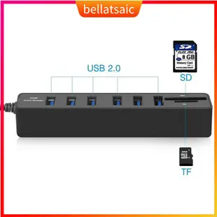 6 Port USB HUB High Speed Splitter Adapter Cable SD/TF Card