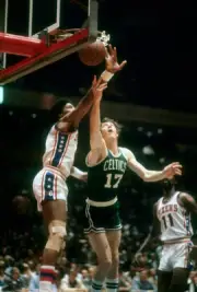 John Havlicek Boston Celtics has his shot blocked by Julius Erving- Old Photo