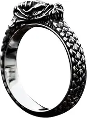 [Ruwshuuk] Mens Dragon Ring | Creative Mens Vintage Rings Black Titanium Rings for Men | Unique Mens Jewelry Rings Ancient Dragon Scale Ring for Adults Men